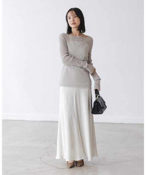 Noble（ノーブル）の「《WEB限定カラー》シアーホリゾンタルリブニット（ニット/セーター・レディース・ライトグリーン/ホワイト/ライトグレー/ブラック・FREE）」の19枚目の写真