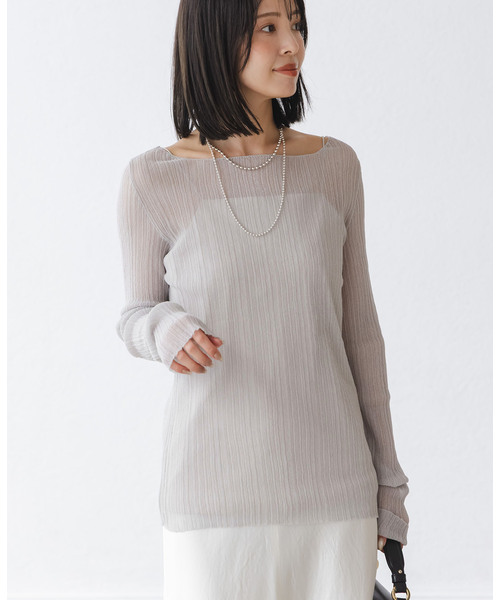 Noble（ノーブル）の「《WEB限定カラー》シアーホリゾンタルリブニット（ニット/セーター・レディース・ライトグリーン/ホワイト/ライトグレー/ブラック・FREE）」の21枚目の写真