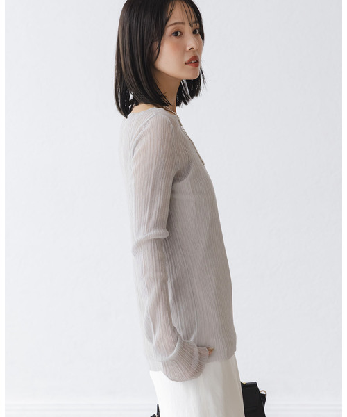 Noble（ノーブル）の「《WEB限定カラー》シアーホリゾンタルリブニット（ニット/セーター・レディース・ライトグリーン/ホワイト/ライトグレー/ブラック・FREE）」の22枚目の写真