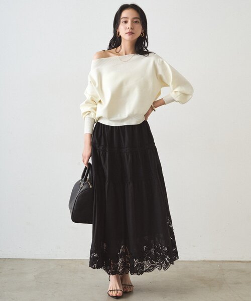 LOUNGEDRESS（ラウンジドレス）の「ジョーゼットオフショルニット（ニット/セーター・レディース・グレイッシュベージュ/ブラック/オフホワイト・FREE）」の11枚目の写真