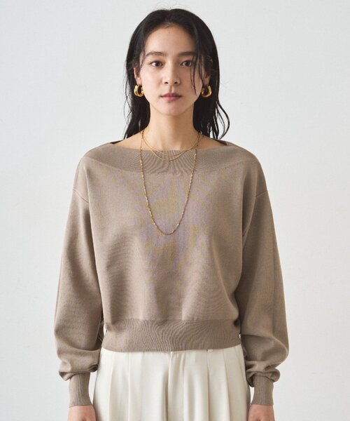 LOUNGEDRESS（ラウンジドレス）の「ジョーゼットオフショルニット（ニット/セーター・レディース・グレイッシュベージュ/ブラック/オフホワイト・FREE）」の6枚目の写真