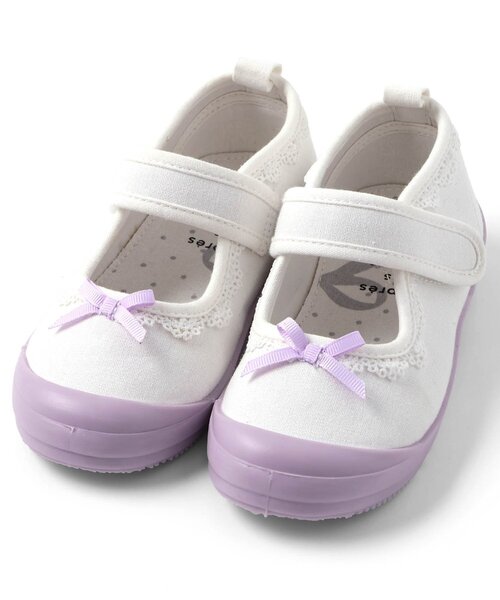 apres les cours（アプレレクール）の「かんたんフィット レースフリル上履き（スリッポン・キッズ・ラベンダー・15 /16/17/18/19）」の6枚目の写真
