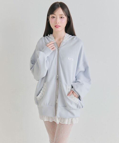 OLIVE des OLIVE（オリーブデオリーブ）の「タグ付きレースパーカー（パーカー・レディース・イエロー/ピンク/サックスブルー/チャコールグレー/トップグレー・FREE）」の22枚目の写真