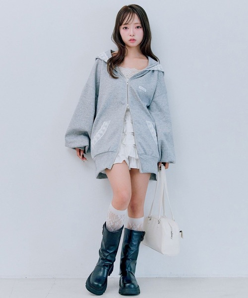 OLIVE des OLIVE（オリーブデオリーブ）の「タグ付きレースパーカー（パーカー・レディース・イエロー/ピンク/サックスブルー/チャコールグレー/トップグレー・FREE）」の11枚目の写真