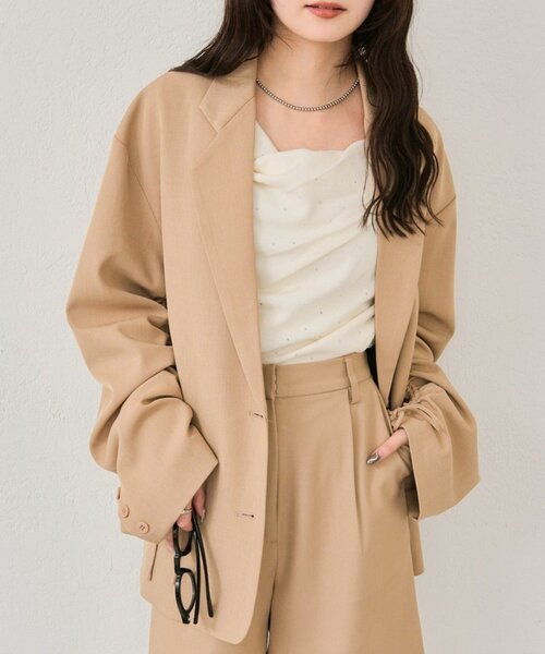 mystic(ミスティック)の「ドロストスリーブテーラードジャケット(テーラードジャケット・レディース・チャコールグレー/アイボリー/ベージュ・FREE)」の1枚目の写真