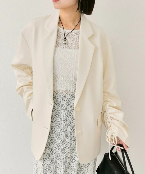 mystic(ミスティック)の「ドロストスリーブテーラードジャケット(テーラードジャケット・レディース・チャコールグレー/アイボリー/ベージュ・FREE)」の2枚目の写真