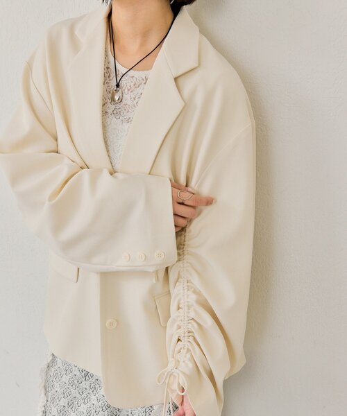 mystic（ミスティック）の「ドロストスリーブテーラードジャケット（テーラードジャケット・レディース・チャコールグレー/アイボリー/ベージュ・FREE）」の5枚目の写真