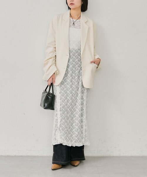 mystic（ミスティック）の「ドロストスリーブテーラードジャケット（テーラードジャケット・レディース・チャコールグレー/アイボリー/ベージュ・FREE）」の6枚目の写真