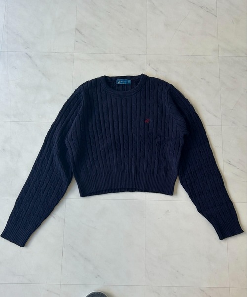 BEVERLY HILLS POLO CLUB(ビバリーヒルズポロクラブ)の「【BEVERLY HILLS POLO CLUB】ケーブル編みショート丈ワンポイント刺繍ニット(ニット/セーター・レディース・ネイビー/レッド/アイボリー・F)」の12枚目の写真