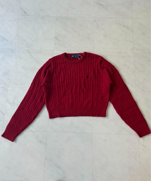 BEVERLY HILLS POLO CLUB(ビバリーヒルズポロクラブ)の「【BEVERLY HILLS POLO CLUB】ケーブル編みショート丈ワンポイント刺繍ニット(ニット/セーター・レディース・ネイビー/レッド/アイボリー・F)」の14枚目の写真