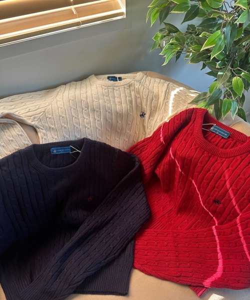 BEVERLY HILLS POLO CLUB(ビバリーヒルズポロクラブ)の「【BEVERLY HILLS POLO CLUB】ケーブル編みショート丈ワンポイント刺繍ニット(ニット/セーター・レディース・ネイビー/レッド/アイボリー・F)」の16枚目の写真