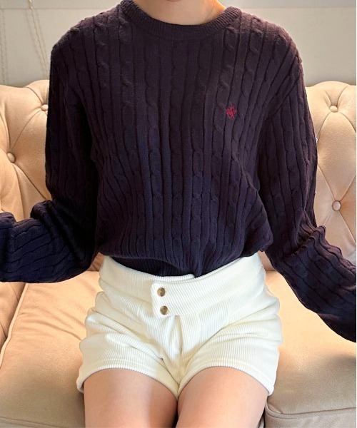BEVERLY HILLS POLO CLUB(ビバリーヒルズポロクラブ)の「【BEVERLY HILLS POLO CLUB】ケーブル編みショート丈ワンポイント刺繍ニット(ニット/セーター・レディース・ネイビー/レッド/アイボリー・F)」の19枚目の写真
