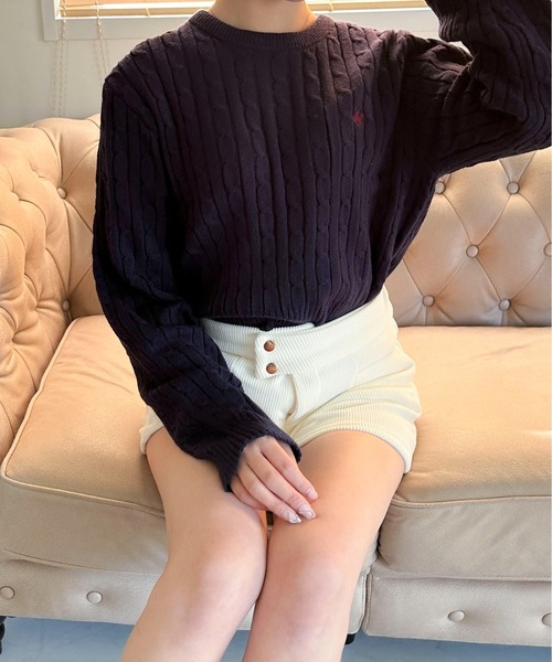 BEVERLY HILLS POLO CLUB(ビバリーヒルズポロクラブ)の「【BEVERLY HILLS POLO CLUB】ケーブル編みショート丈ワンポイント刺繍ニット(ニット/セーター・レディース・ネイビー/レッド/アイボリー・F)」の21枚目の写真