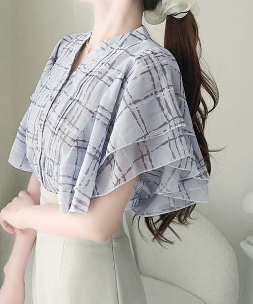 mily bilet(ミウィビレット)の「【mily bilet】大人のスパイスをこの1枚で。チェック柄フリルシアーブラウス(シャツ/ブラウス・レディース・ブラック/アイボリー/ブルー・LARGE/MEDIUM/SMALL/X-LARGE)」の12枚目の写真