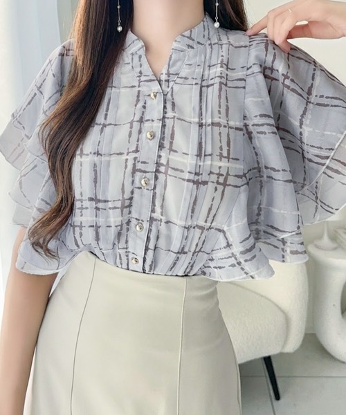 mily bilet(ミウィビレット)の「【mily bilet】大人のスパイスをこの1枚で。チェック柄フリルシアーブラウス(シャツ/ブラウス・レディース・ブラック/アイボリー/ブルー・LARGE/MEDIUM/SMALL/X-LARGE)」の11枚目の写真