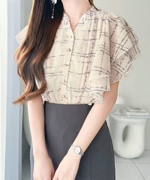 mily bilet(ミウィビレット)の「【mily bilet】大人のスパイスをこの1枚で。チェック柄フリルシアーブラウス(シャツ/ブラウス・レディース・ブラック/アイボリー/ブルー・LARGE/MEDIUM/SMALL/X-LARGE)」の15枚目の写真