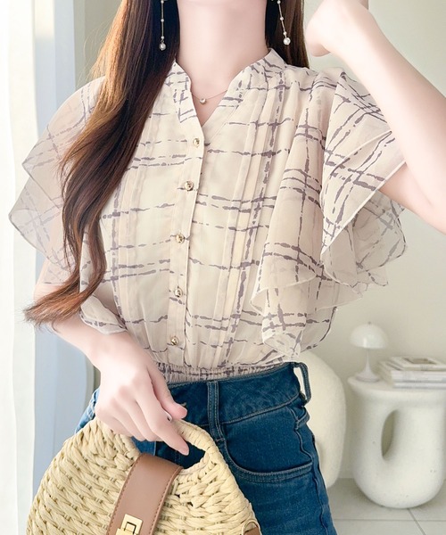 mily bilet(ミウィビレット)の「【mily bilet】大人のスパイスをこの1枚で。チェック柄フリルシアーブラウス(シャツ/ブラウス・レディース・ブラック/アイボリー/ブルー・LARGE/MEDIUM/SMALL/X-LARGE)」の17枚目の写真