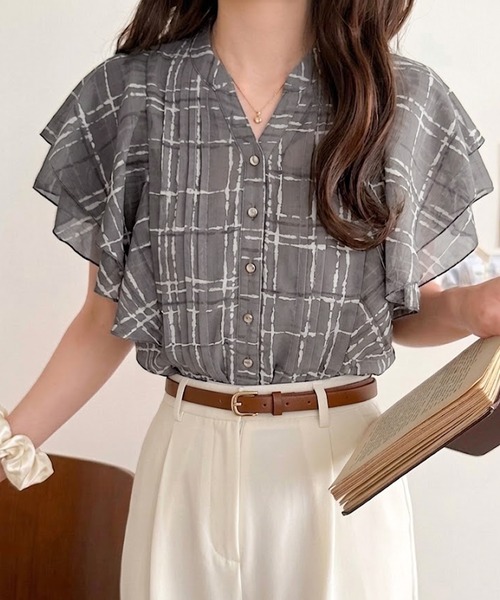 mily bilet(ミウィビレット)の「【mily bilet】大人のスパイスをこの1枚で。チェック柄フリルシアーブラウス(シャツ/ブラウス・レディース・ブラック/アイボリー/ブルー・LARGE/MEDIUM/SMALL/X-LARGE)」の19枚目の写真