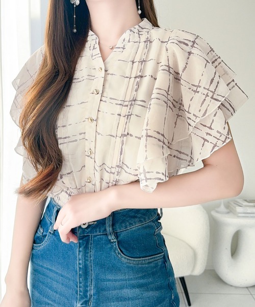 mily bilet(ミウィビレット)の「【mily bilet】大人のスパイスをこの1枚で。チェック柄フリルシアーブラウス(シャツ/ブラウス・レディース・ブラック/アイボリー/ブルー・LARGE/MEDIUM/SMALL/X-LARGE)」の22枚目の写真
