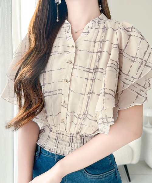 mily bilet(ミウィビレット)の「【mily bilet】大人のスパイスをこの1枚で。チェック柄フリルシアーブラウス(シャツ/ブラウス・レディース・ブラック/アイボリー/ブルー・LARGE/MEDIUM/SMALL/X-LARGE)」の21枚目の写真