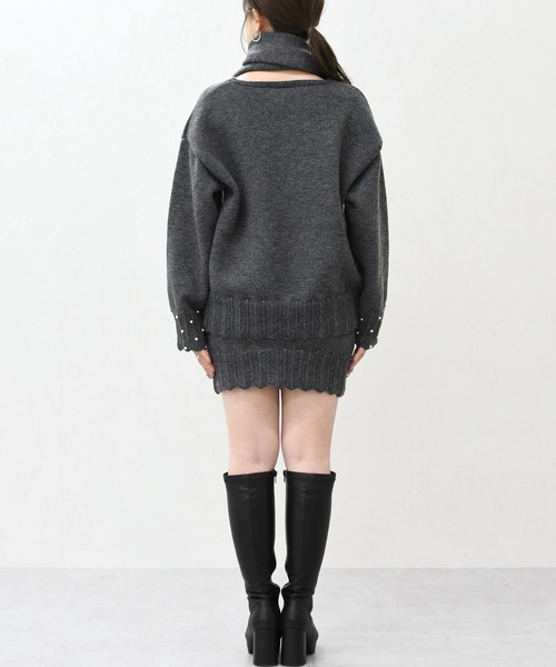 MISCH MASCH(ミッシュマッシュ)の「一部店舗限定 パールデザインニットワンピース×マフラーセット(セットアップ・レディース・グレー/ベージュ・フリ-)」の10枚目の写真