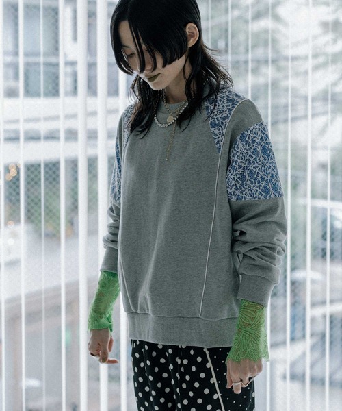 MARECHAL TERRE（マルシャルテル）の「袖レースリブインナートップス（Tシャツ/カットソー・レディース・オフホワイト/グレー/ベージュ/ブラック/グリーン・MEDIUM）」の6枚目の写真