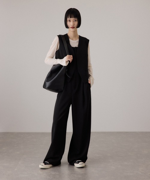 訳あり 新品 アダムエロペ 【サステナブル】 ジャケットコンビロンパース S 黒 サステナブル】ジレコンビロンパース（つなぎ/オールインワン）｜ADAM