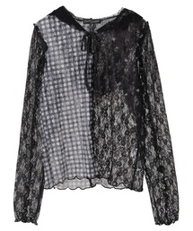 FLOWER CHECK LACE フーディー