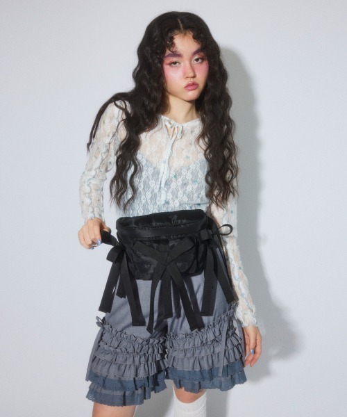 Candy Stripper(キャンディストリッパー)の「FLOWER CHECK LACE フーディー(Tシャツ/カットソー・レディース・ピンク/ブラック/ライトブルー・FREE)」の8枚目の写真