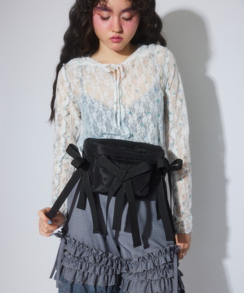 Candy Stripper(キャンディストリッパー)の「FLOWER CHECK LACE フーディー(Tシャツ/カットソー・レディース・ピンク/ブラック/ライトブルー・FREE)」の7枚目の写真