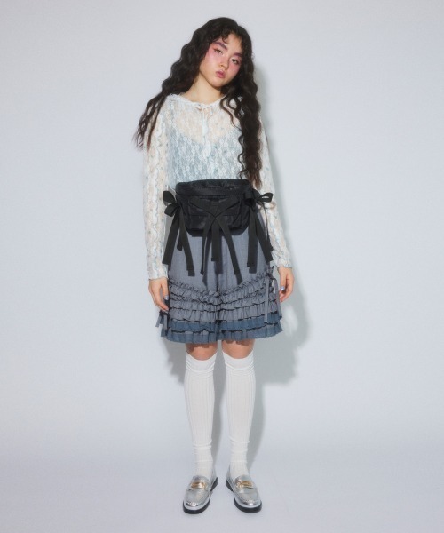Candy Stripper(キャンディストリッパー)の「FLOWER CHECK LACE フーディー(Tシャツ/カットソー・レディース・ピンク/ブラック/ライトブルー・FREE)」の9枚目の写真