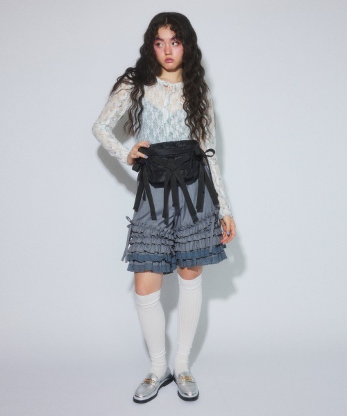 Candy Stripper(キャンディストリッパー)の「FLOWER CHECK LACE フーディー(Tシャツ/カットソー・レディース・ピンク/ブラック/ライトブルー・FREE)」の10枚目の写真