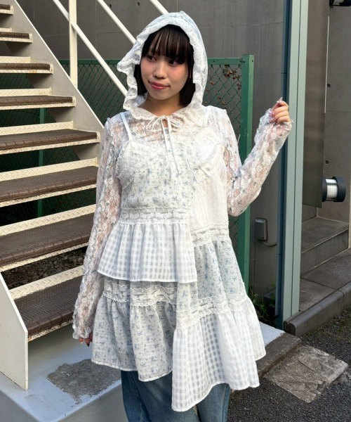 Candy Stripper(キャンディストリッパー)の「FLOWER CHECK LACE フーディー(Tシャツ/カットソー・レディース・ピンク/ブラック/ライトブルー・FREE)」の12枚目の写真