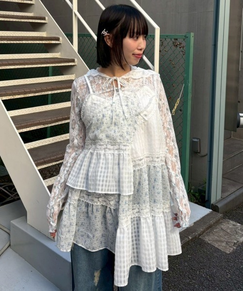 Candy Stripper(キャンディストリッパー)の「FLOWER CHECK LACE フーディー(Tシャツ/カットソー・レディース・ピンク/ブラック/ライトブルー・FREE)」の13枚目の写真