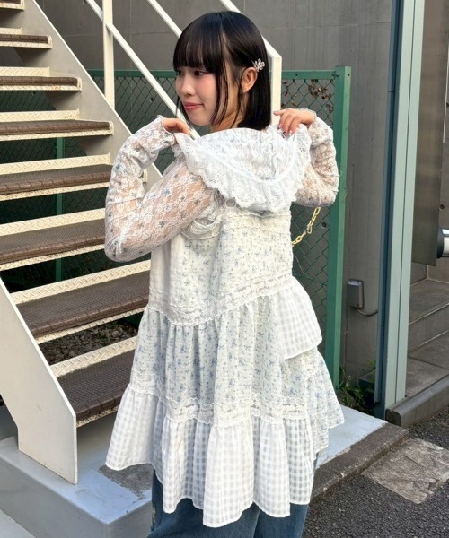 Candy Stripper(キャンディストリッパー)の「FLOWER CHECK LACE フーディー(Tシャツ/カットソー・レディース・ピンク/ブラック/ライトブルー・FREE)」の14枚目の写真