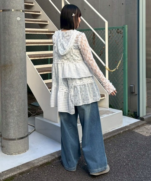 Candy Stripper(キャンディストリッパー)の「FLOWER CHECK LACE フーディー(Tシャツ/カットソー・レディース・ピンク/ブラック/ライトブルー・FREE)」の19枚目の写真