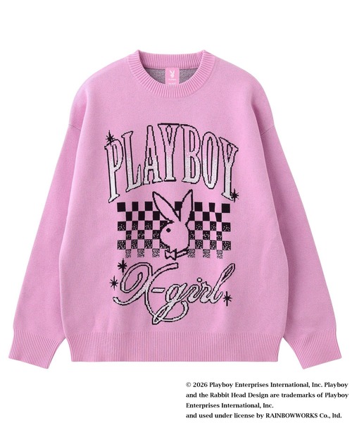 X-girl(エックスガール)の「PLAYBOY × X-girl JACQUARD KNIT TOP(ニット/セーター・レディース・ブラック/ピンク・ONE SIZE)」の1枚目の写真