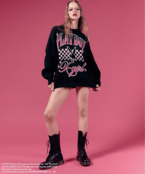 X-girl(エックスガール)の「PLAYBOY × X-girl JACQUARD KNIT TOP(ニット/セーター・レディース・ブラック/ピンク・ONE SIZE)」の11枚目の写真