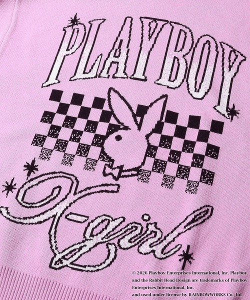 X-girl(エックスガール)の「PLAYBOY × X-girl JACQUARD KNIT TOP(ニット/セーター・レディース・ブラック/ピンク・ONE SIZE)」の6枚目の写真