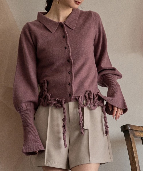 mideal(マイディール)の「raffle design loose knit shirt / ラッフルデザインルーズニットシャツ(カーディガン/ボレロ・レディース・スモークピンク/グレー/グリーン・FREE)」の3枚目の写真