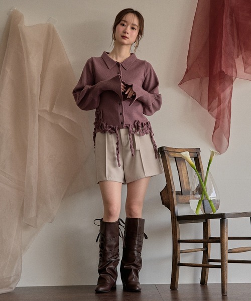 mideal(マイディール)の「raffle design loose knit shirt / ラッフルデザインルーズニットシャツ(カーディガン/ボレロ・レディース・スモークピンク/グレー/グリーン・FREE)」の22枚目の写真
