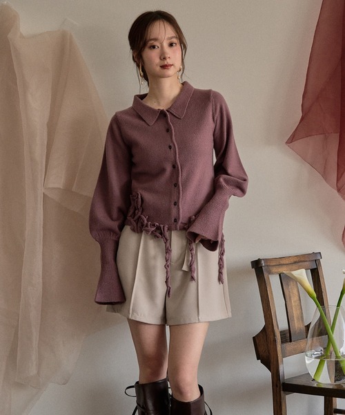 mideal(マイディール)の「raffle design loose knit shirt / ラッフルデザインルーズニットシャツ(カーディガン/ボレロ・レディース・スモークピンク/グレー/グリーン・FREE)」の15枚目の写真