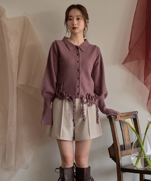 mideal(マイディール)の「raffle design loose knit shirt / ラッフルデザインルーズニットシャツ(カーディガン/ボレロ・レディース・スモークピンク/グレー/グリーン・FREE)」の16枚目の写真