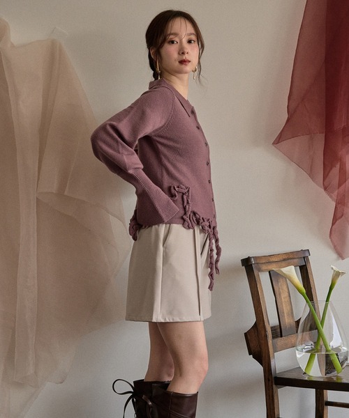 mideal(マイディール)の「raffle design loose knit shirt / ラッフルデザインルーズニットシャツ(カーディガン/ボレロ・レディース・スモークピンク/グレー/グリーン・FREE)」の17枚目の写真