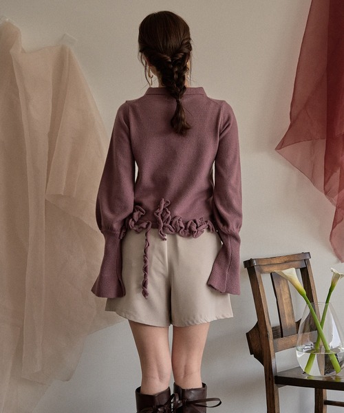 mideal(マイディール)の「raffle design loose knit shirt / ラッフルデザインルーズニットシャツ(カーディガン/ボレロ・レディース・スモークピンク/グレー/グリーン・FREE)」の18枚目の写真