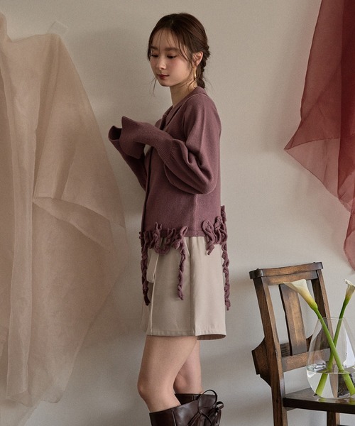mideal(マイディール)の「raffle design loose knit shirt / ラッフルデザインルーズニットシャツ(カーディガン/ボレロ・レディース・スモークピンク/グレー/グリーン・FREE)」の19枚目の写真