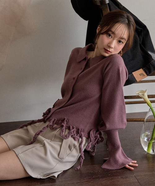 mideal(マイディール)の「raffle design loose knit shirt / ラッフルデザインルーズニットシャツ(カーディガン/ボレロ・レディース・スモークピンク/グレー/グリーン・FREE)」の20枚目の写真