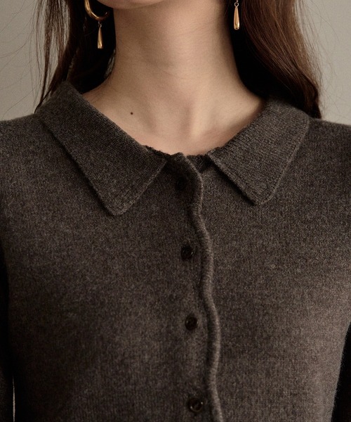 mideal(マイディール)の「raffle design loose knit shirt / ラッフルデザインルーズニットシャツ(カーディガン/ボレロ・レディース・スモークピンク/グレー/グリーン・FREE)」の6枚目の写真