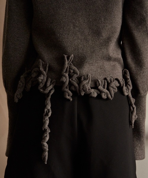 mideal(マイディール)の「raffle design loose knit shirt / ラッフルデザインルーズニットシャツ(カーディガン/ボレロ・レディース・スモークピンク/グレー/グリーン・FREE)」の9枚目の写真