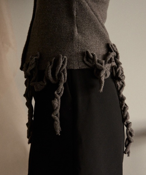 mideal(マイディール)の「raffle design loose knit shirt / ラッフルデザインルーズニットシャツ(カーディガン/ボレロ・レディース・スモークピンク/グレー/グリーン・FREE)」の10枚目の写真